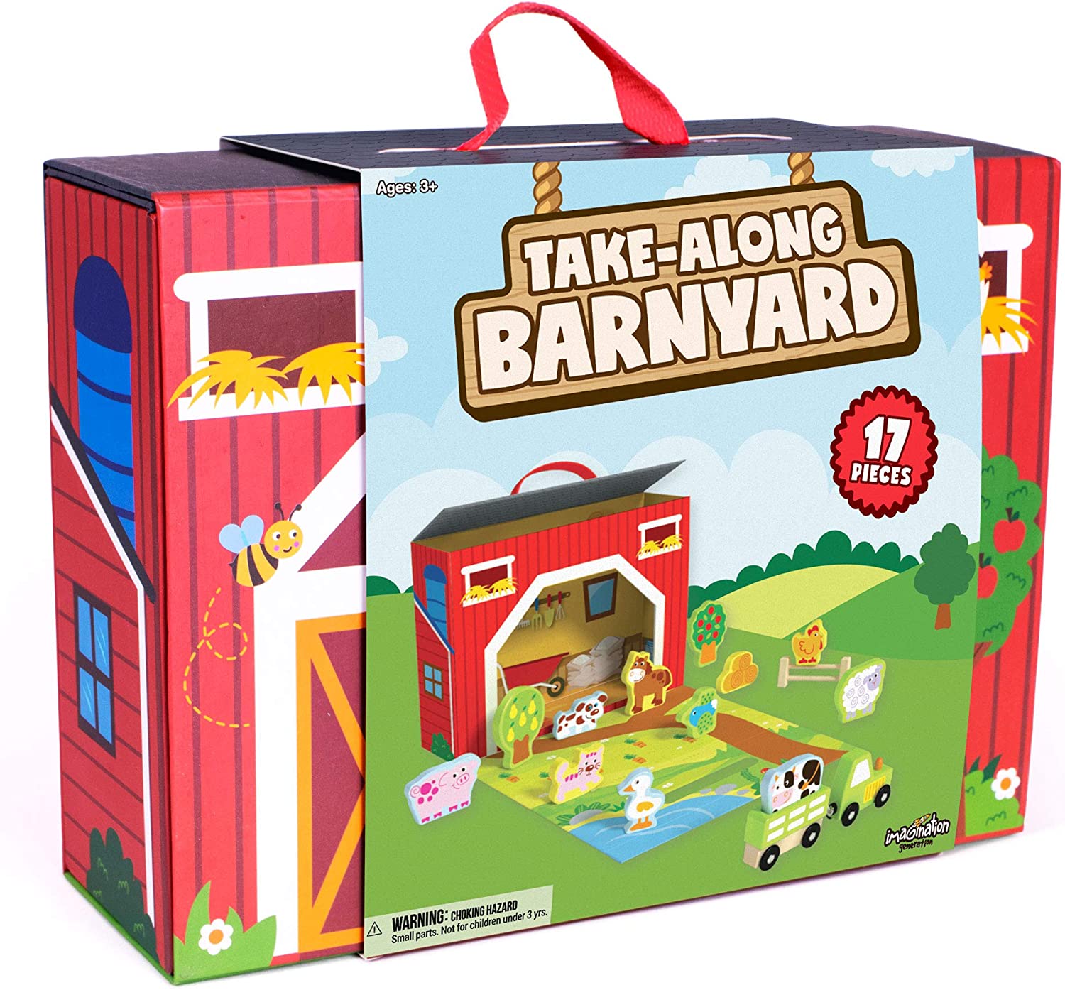 Take Along Barnyard Toy Foldable Barn Box with Farm Animals for Kids