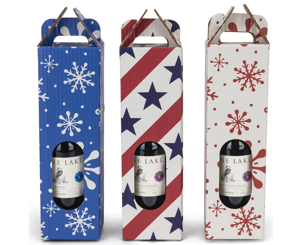 Holiday Themed Cardboard Wine Carriers Come in Festive And Colorful Designs