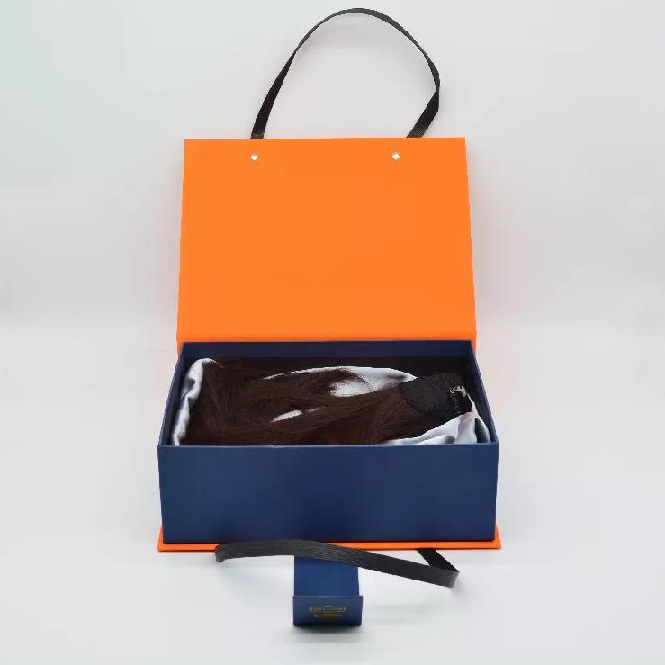 Custom Shop Packaging Paper Box with Satin Ribbon HandleHair Extension Wig