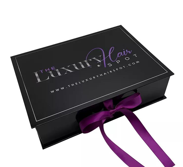 Luxury Black Medium Square Rigid Magnetic Flat Gift Box with Ribbon
