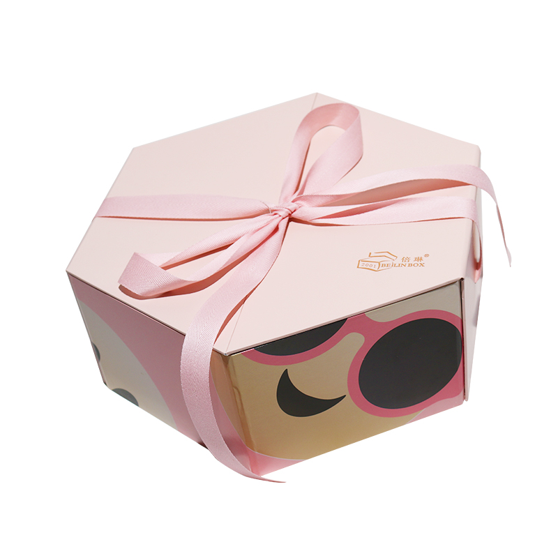 Factory Biodegradable Custom Pink Hexagon Big Foldable Paper Wedding Gift Box