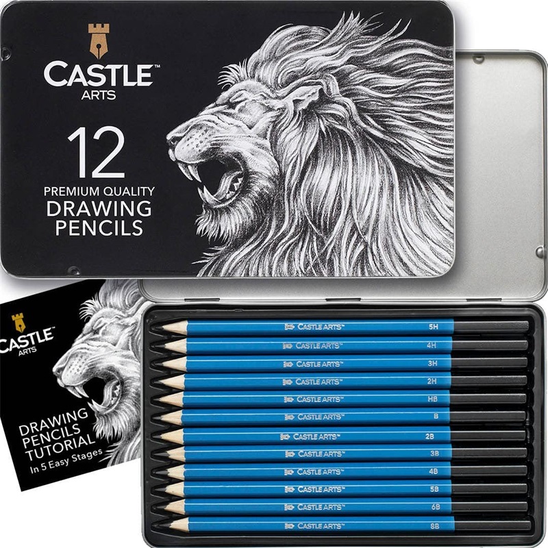 Yuteng Art Supplies 12 Piece Graphite Drawing Pencils Kit | For Adult Artists – Beginners And Advanced | Presented in Attractive, Compact, Sturdy Metal Case With Tutorial