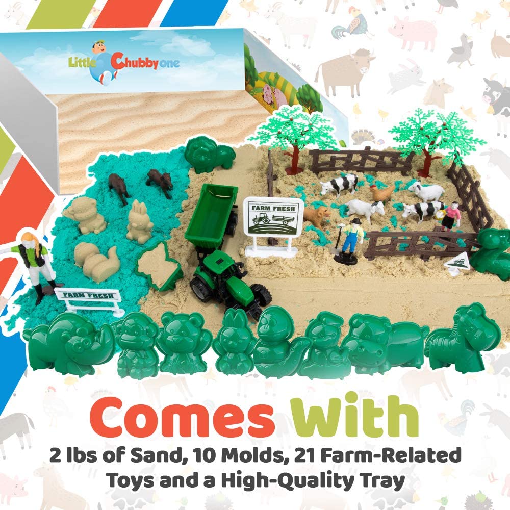 One Kids Play Sand Farm Set 2 Lbs Sand Toy Magic Sand Set 10 Molds Mess Free Play 